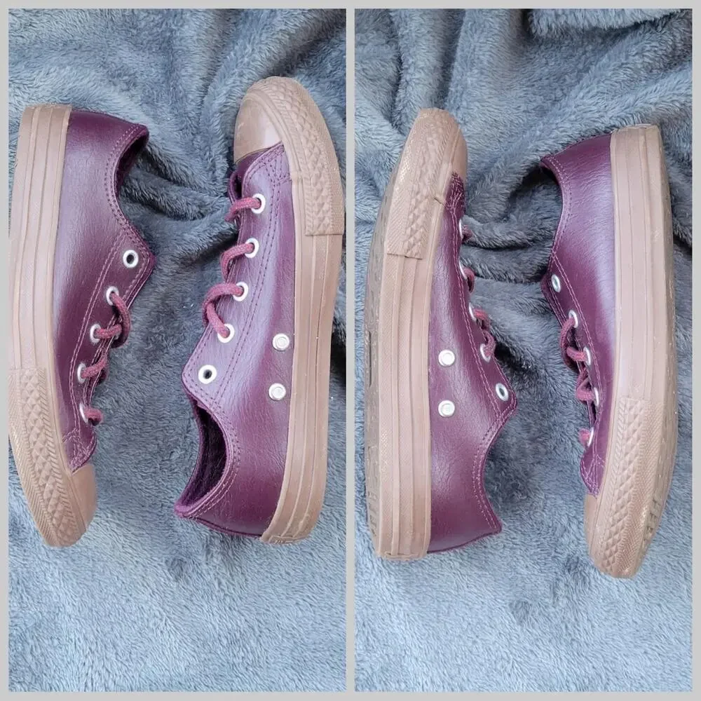 Converse All Star Leather Maroon Youth Size 2 Sneaker Shoe